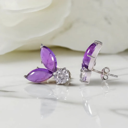 Amethyst Cabochon and Diamond Earrings