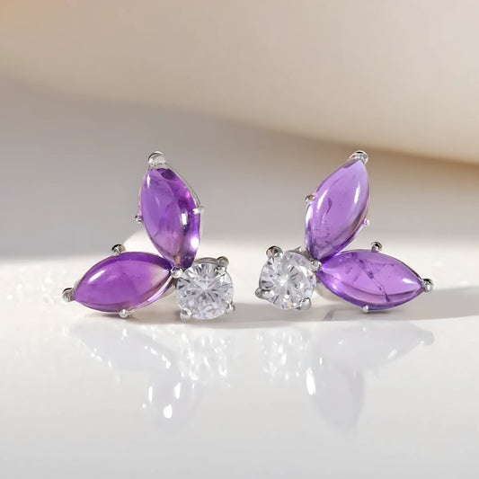 Amethyst Cabochon and Diamond Earrings