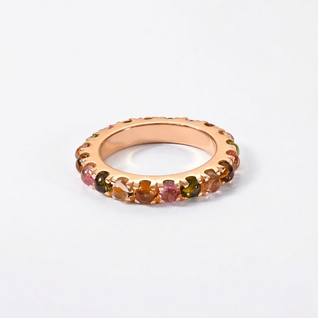 Natural Tourmaline Band - 925 Sterling Silver