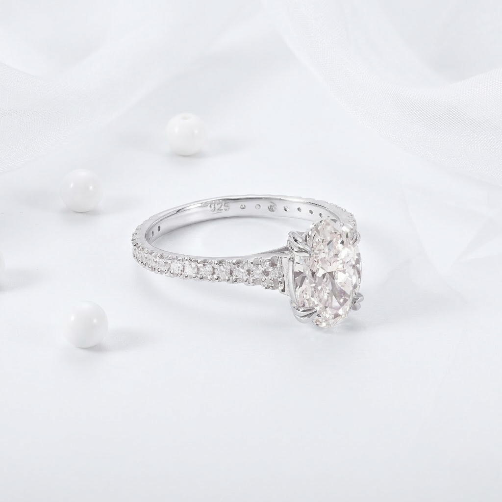 Lab Diamond Oval Pave Ring