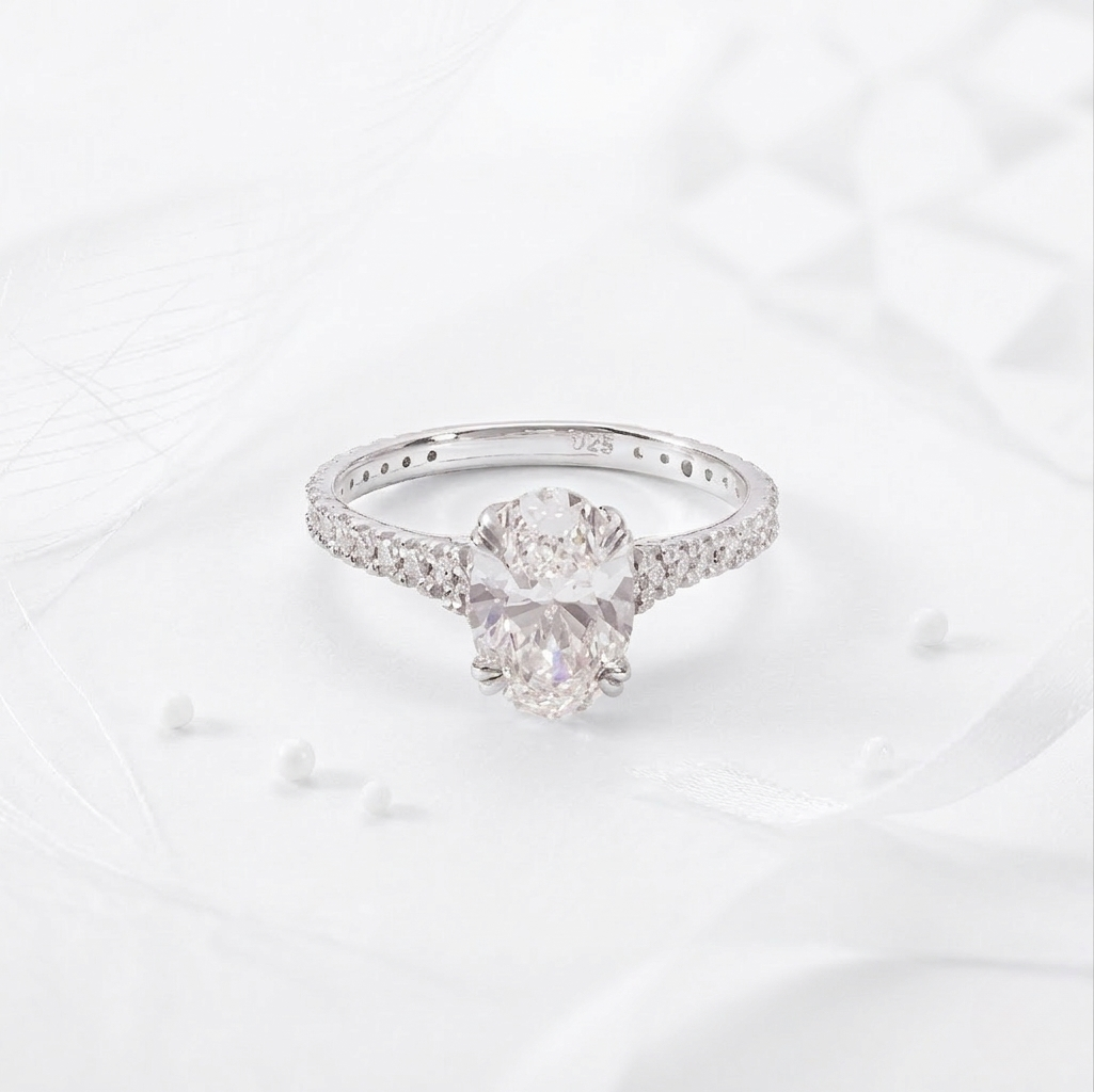 Lab Diamond Oval Pave Ring