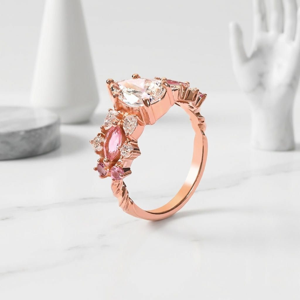 Blush Pear Garden Diamond Ring - 925 Sterling Silver