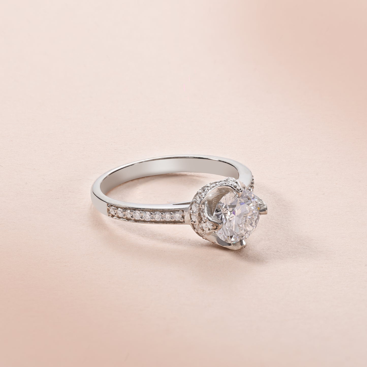 Diamond Halo Cathedral Engagement Ring