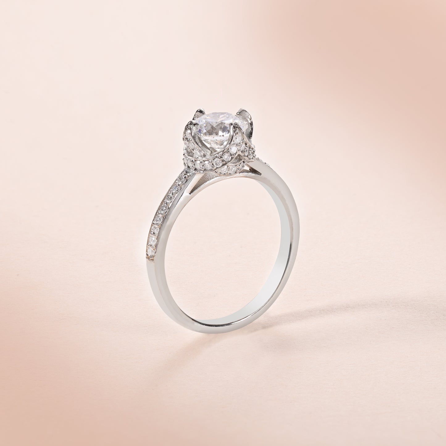 Diamond Halo Cathedral Engagement Ring