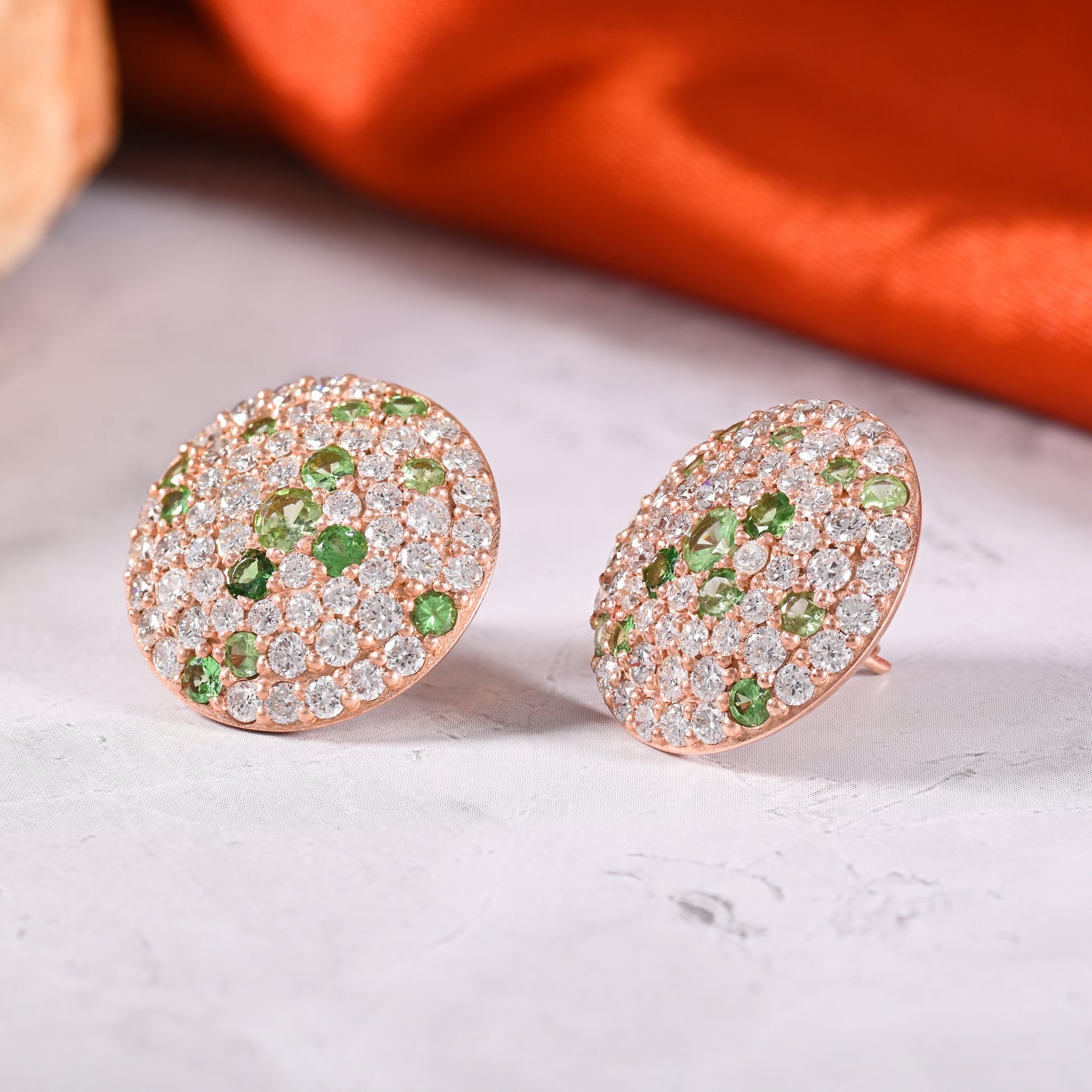 Tsavorite Diamond Dome Earrings