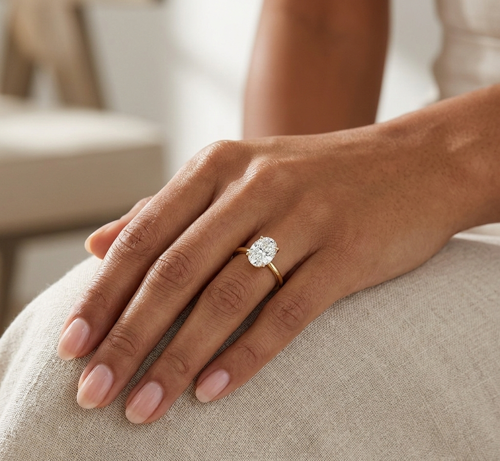 Oval Hidden Halo Diamond Ring