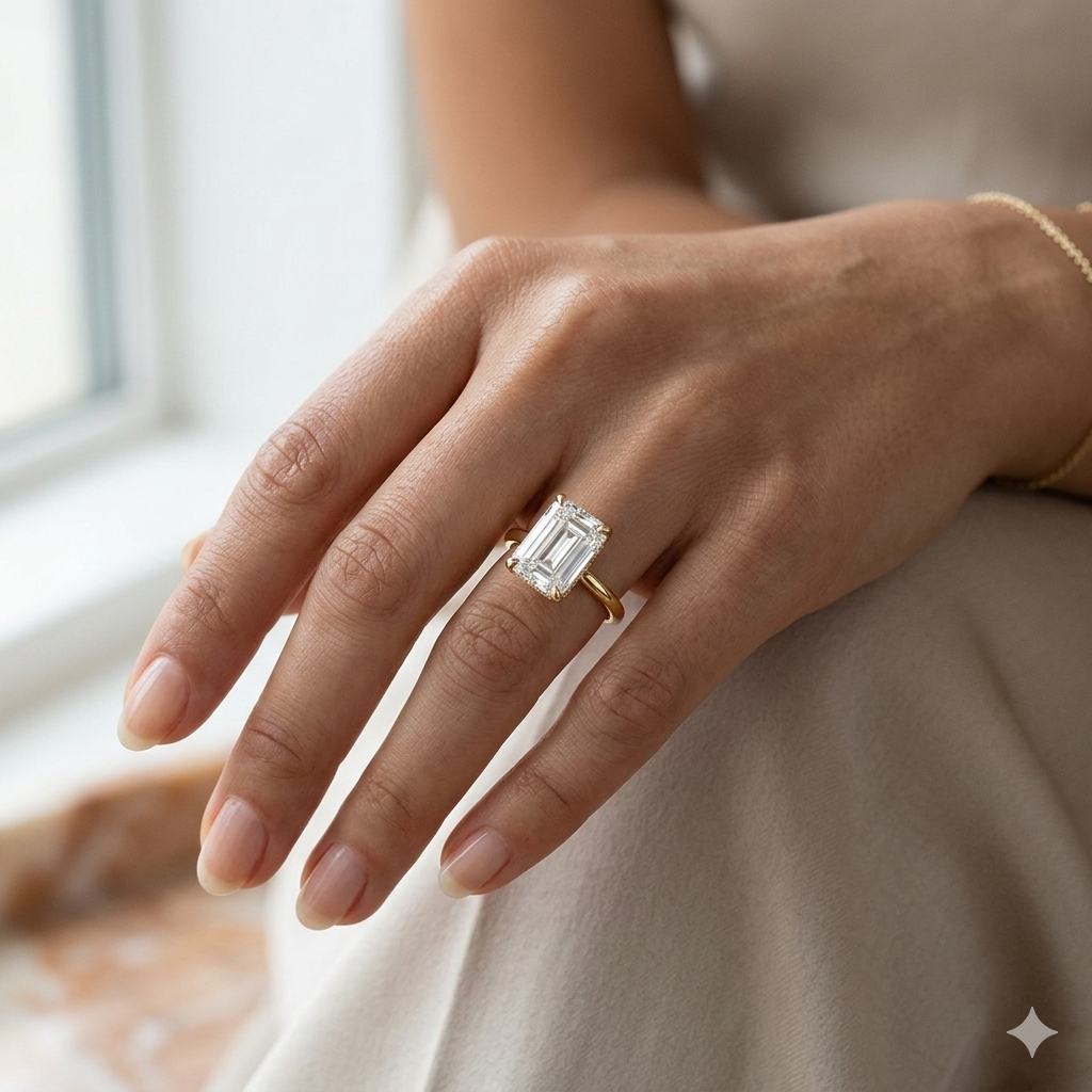 Emerald Hidden Halo Diamond Ring