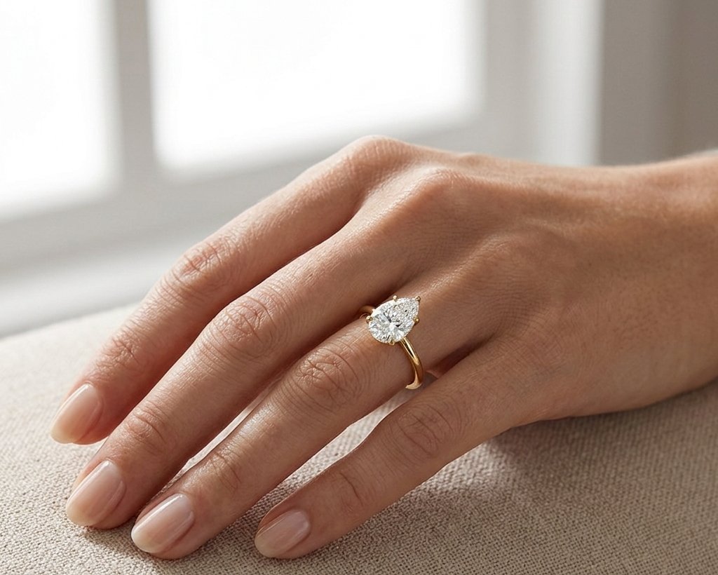 Pear Hidden Halo Diamond Ring