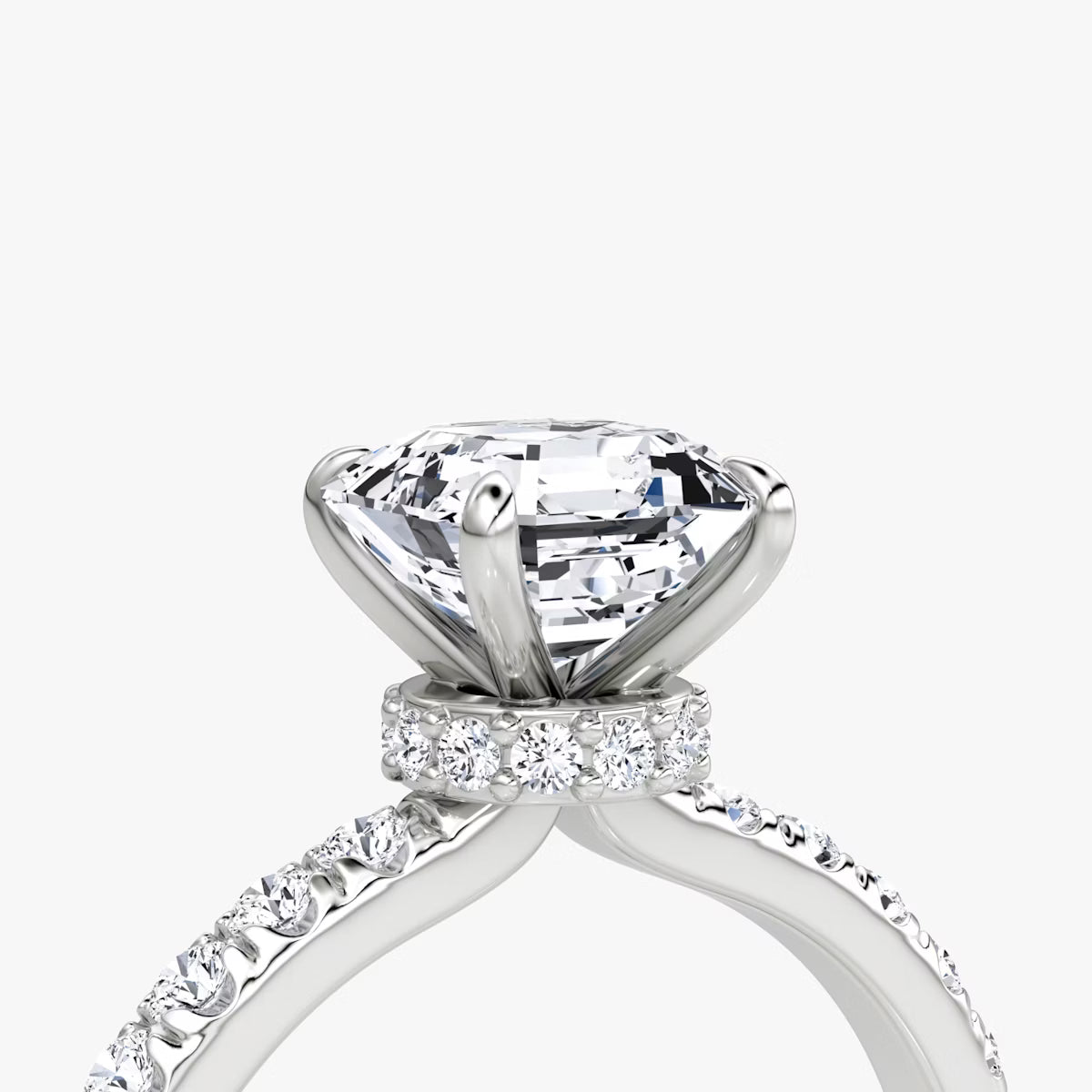 Asscher Secret Halo Diamond Ring with Pavé Setting