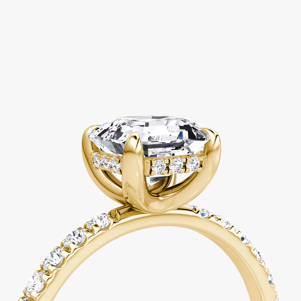 Asscher Hidden Halo Diamond Ring with Pavé Setting