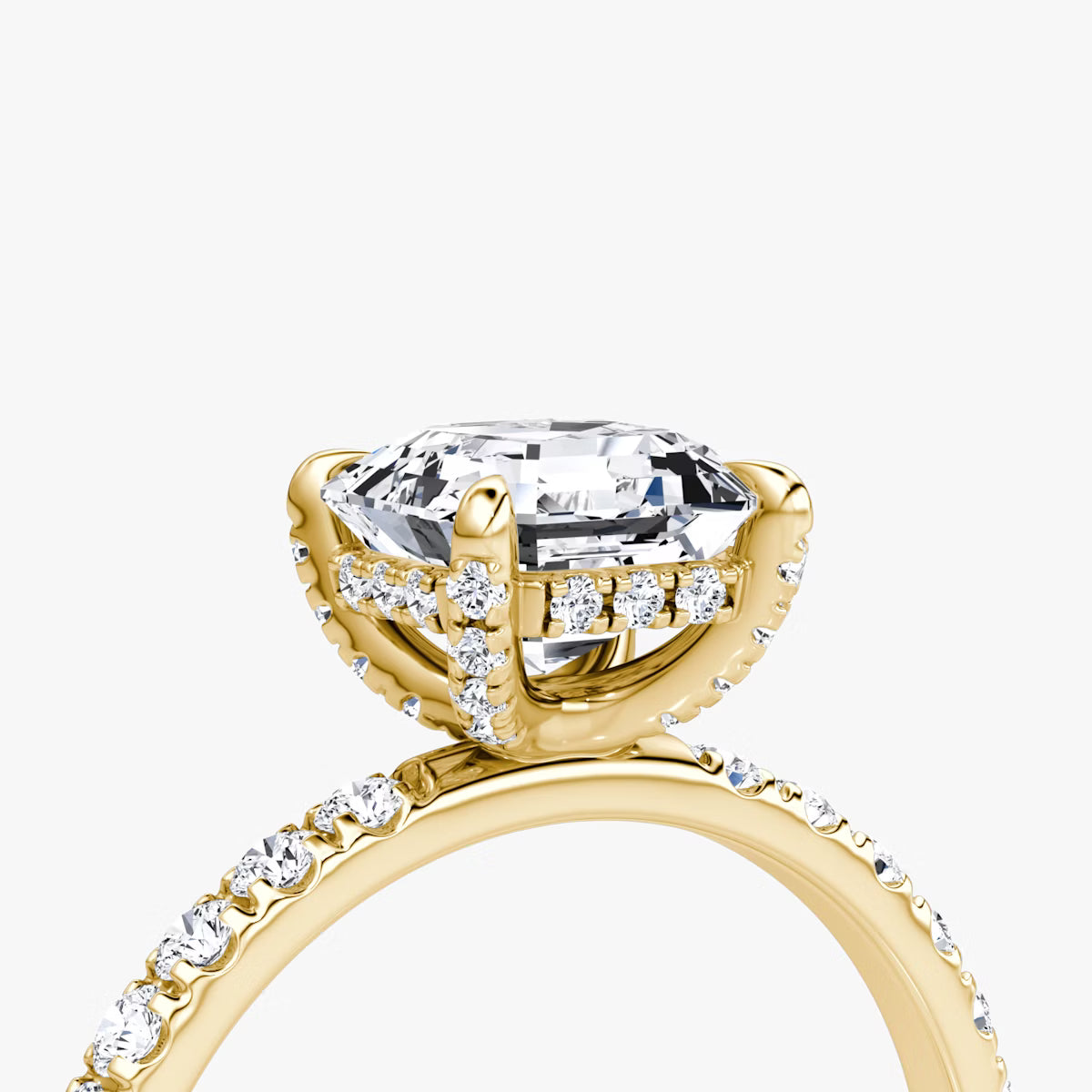 Asscher Hidden Halo Diamond Ring with Pavé Setting and Prong-Set Accents