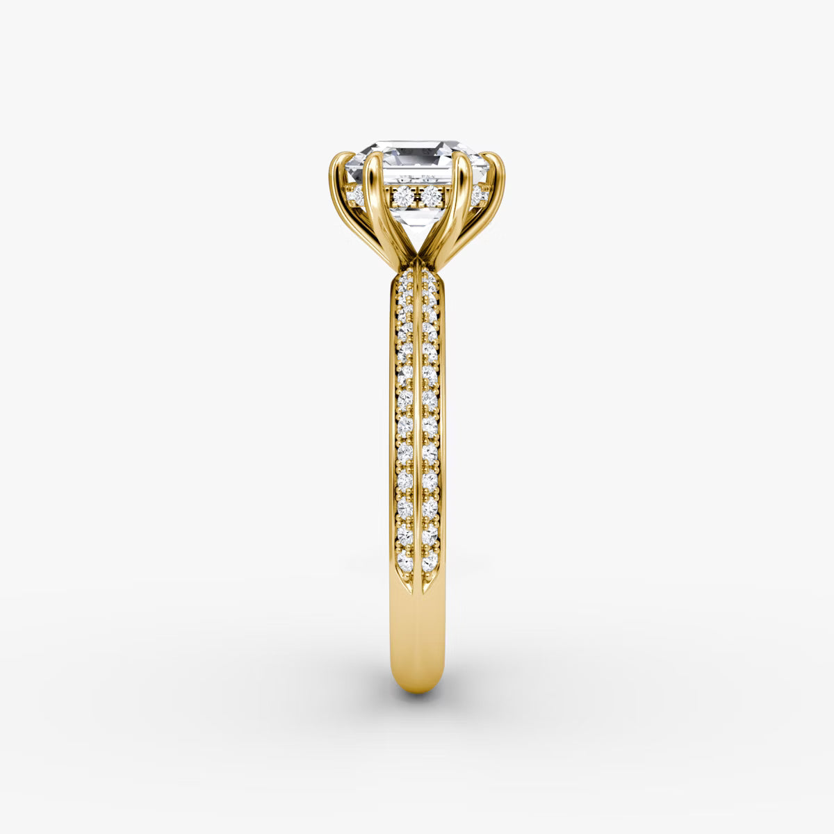 The Sculpted Asscher Hidden Halo Diamond Ring with Pavé Setting