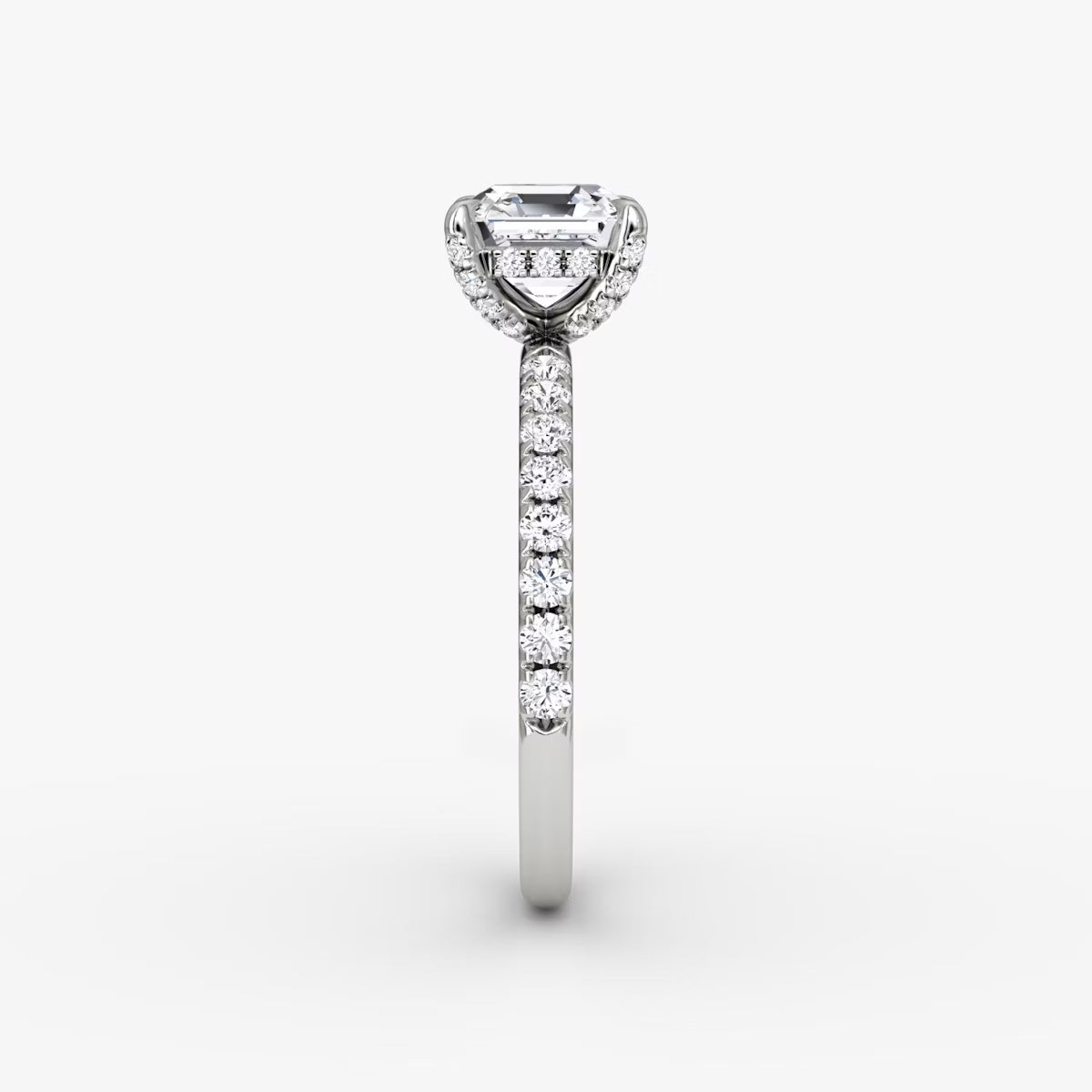 Cushion Hidden Halo Diamond Ring with Pavé Setting and Prong-Set Accents