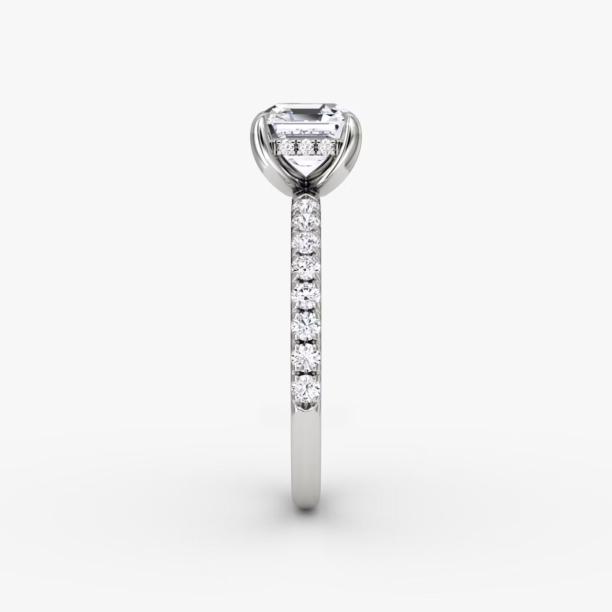 Asscher Hidden Halo Diamond Ring with Pavé Setting