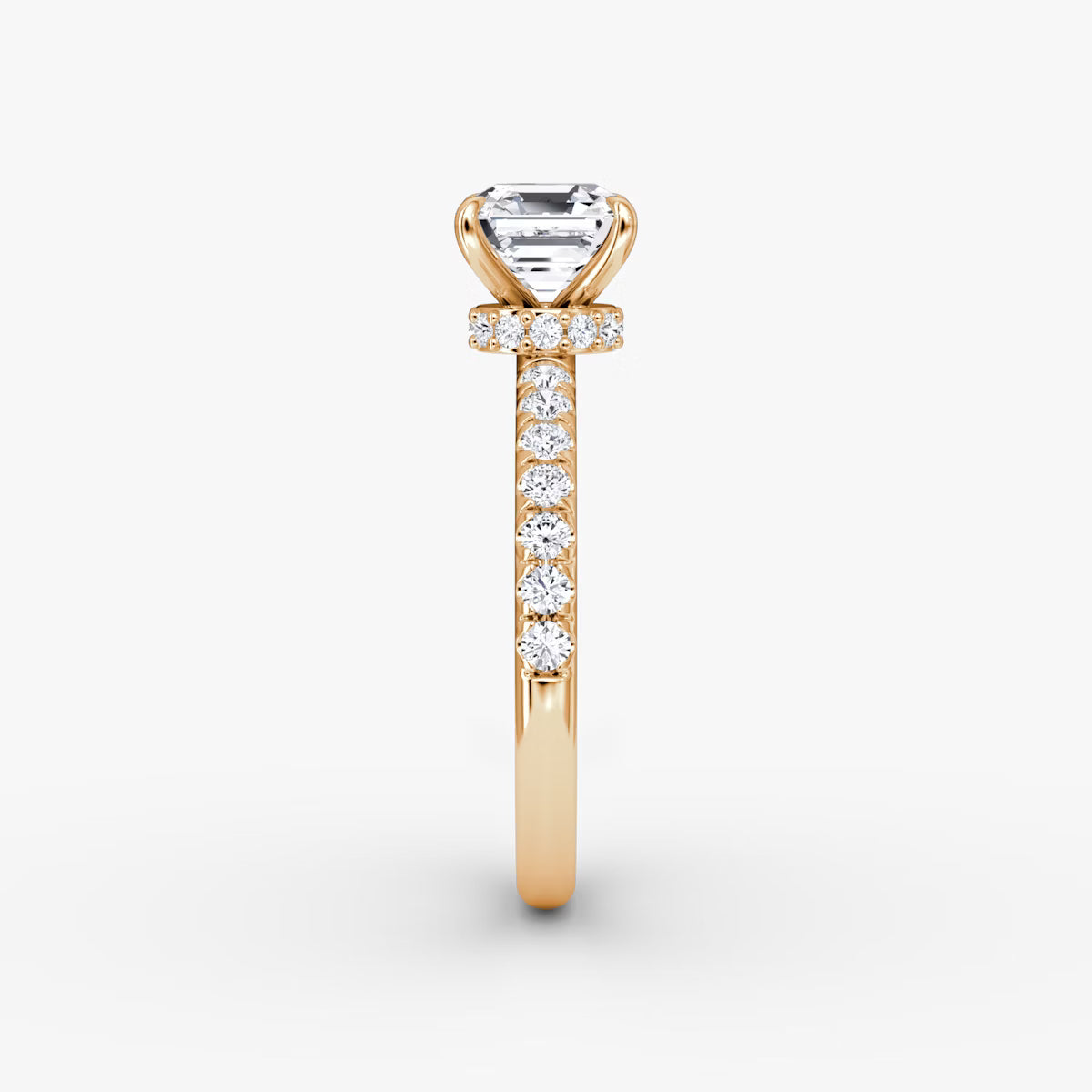 Asscher Secret Halo Diamond Ring with Pavé Setting