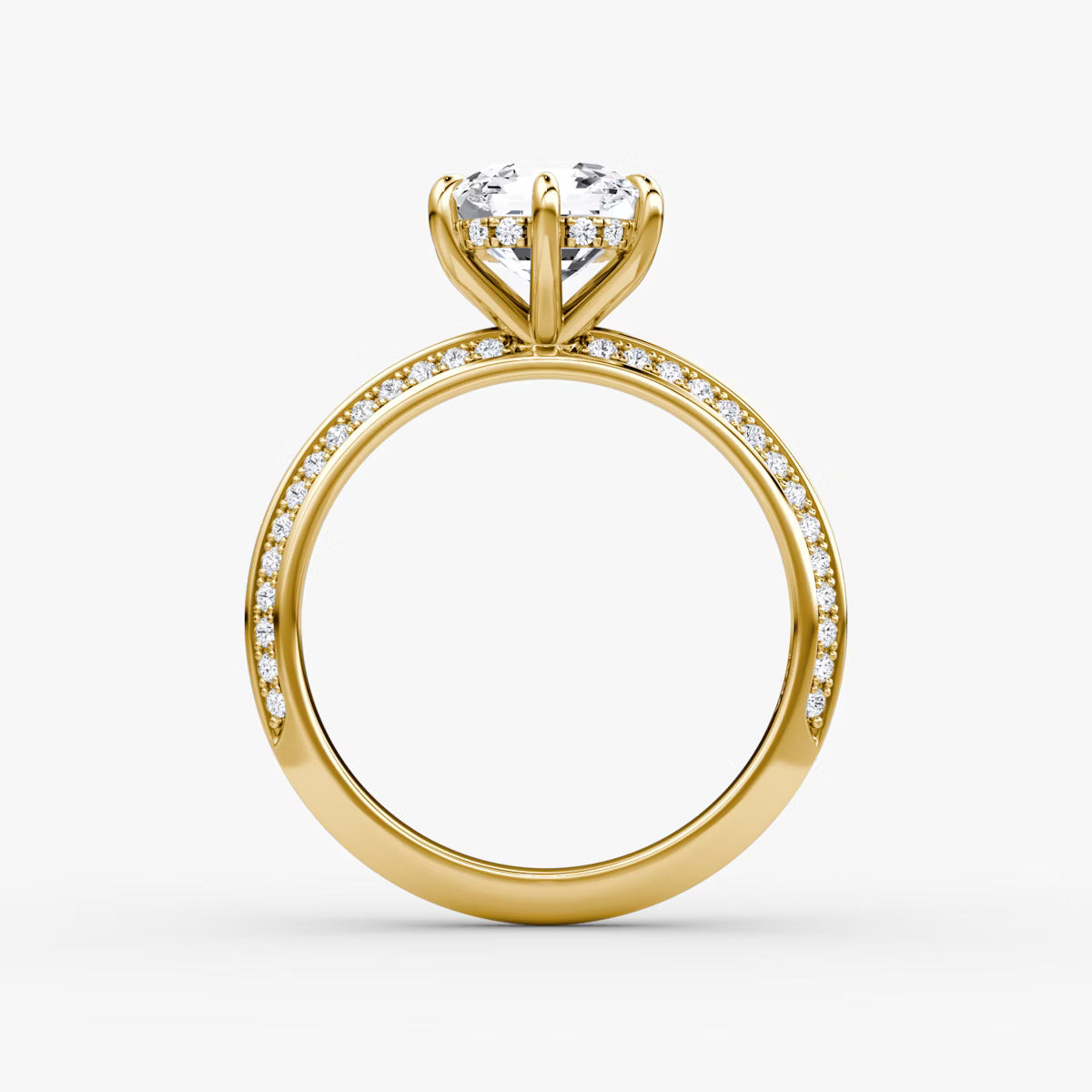 The Sculpted Asscher Hidden Halo Diamond Ring with Pavé Setting
