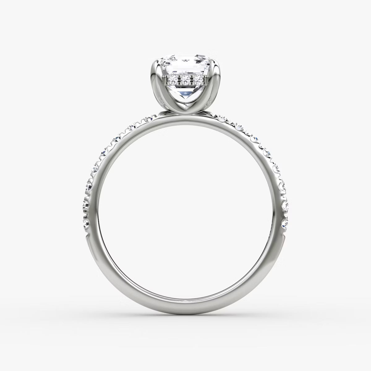Asscher Hidden Halo Diamond Ring with Pavé Setting