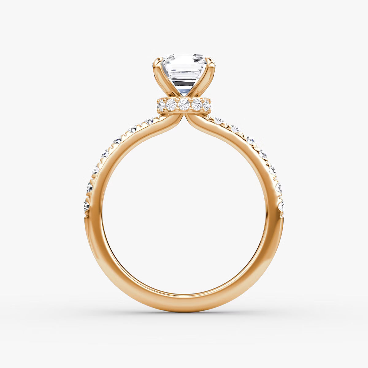 Asscher Secret Halo Diamond Ring with Pavé Setting