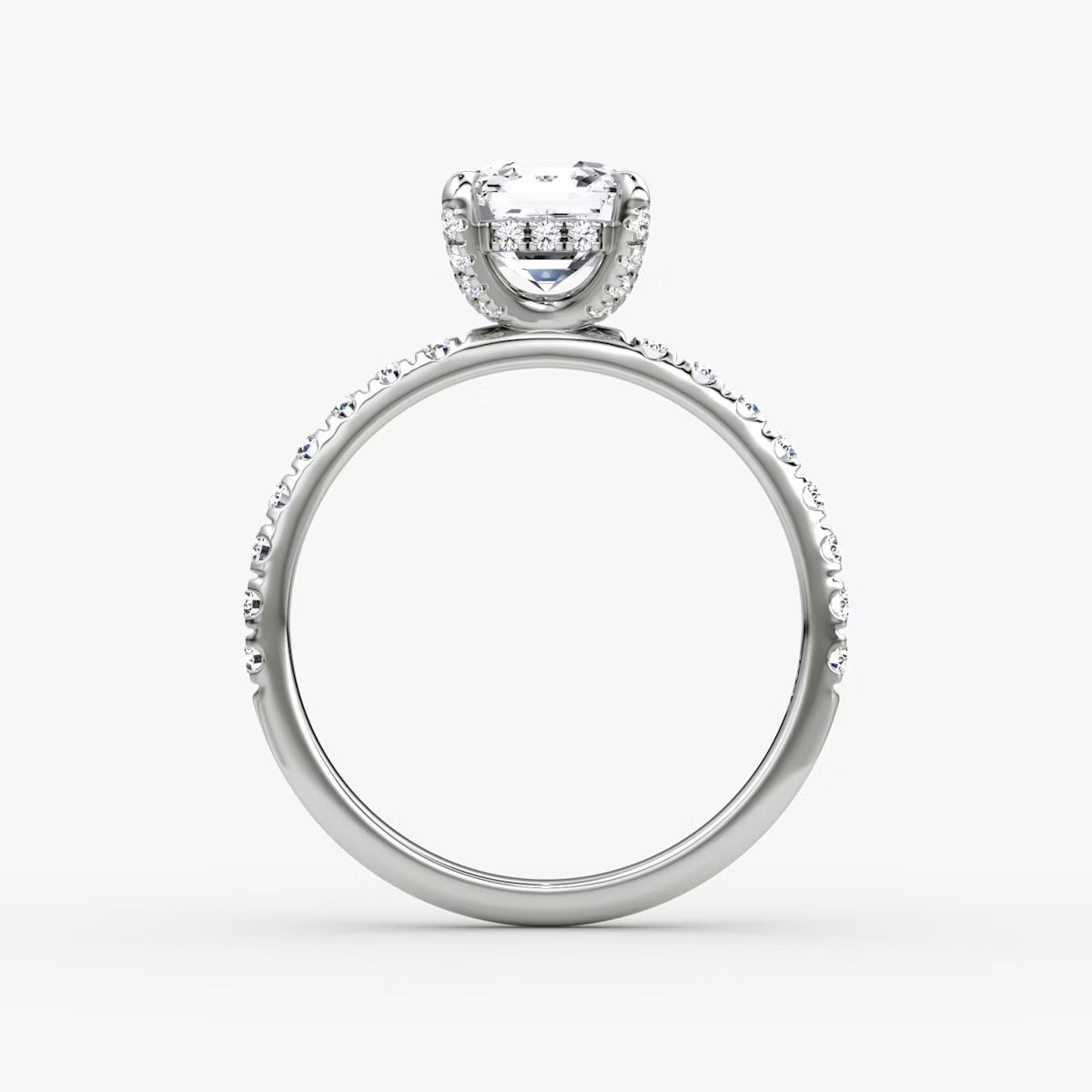Asscher Hidden Halo Diamond Ring with Pavé Setting and Prong-Set Accents
