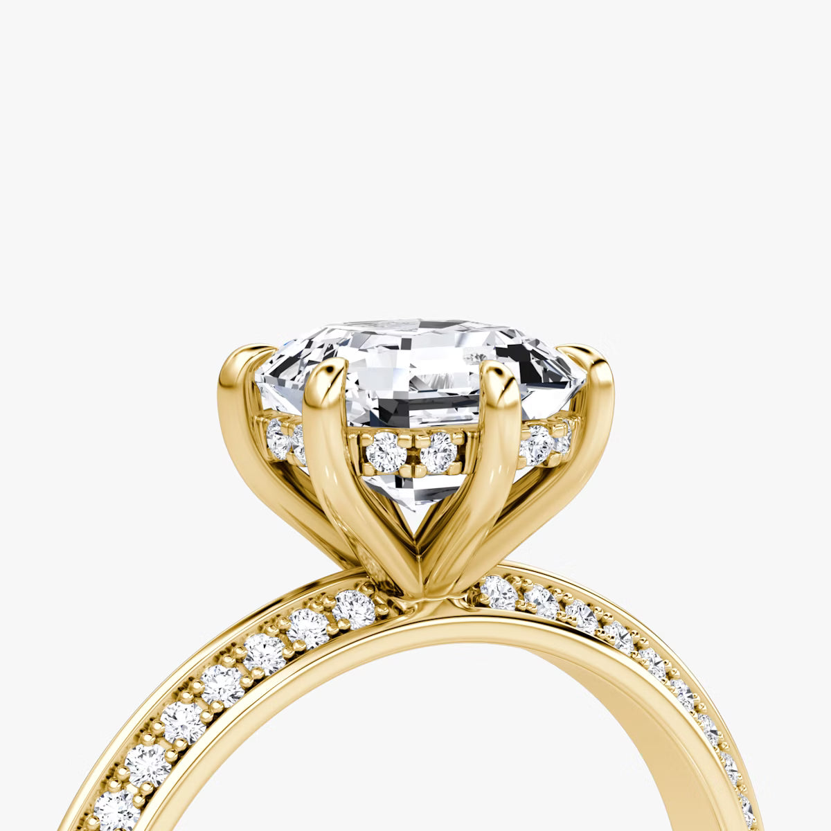 The Sculpted Asscher Hidden Halo Diamond Ring with Pavé Setting