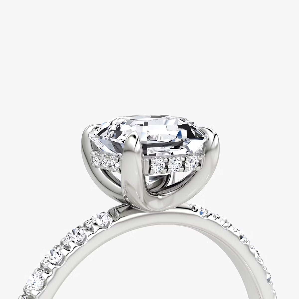 Asscher Hidden Halo Diamond Ring with Pavé Setting