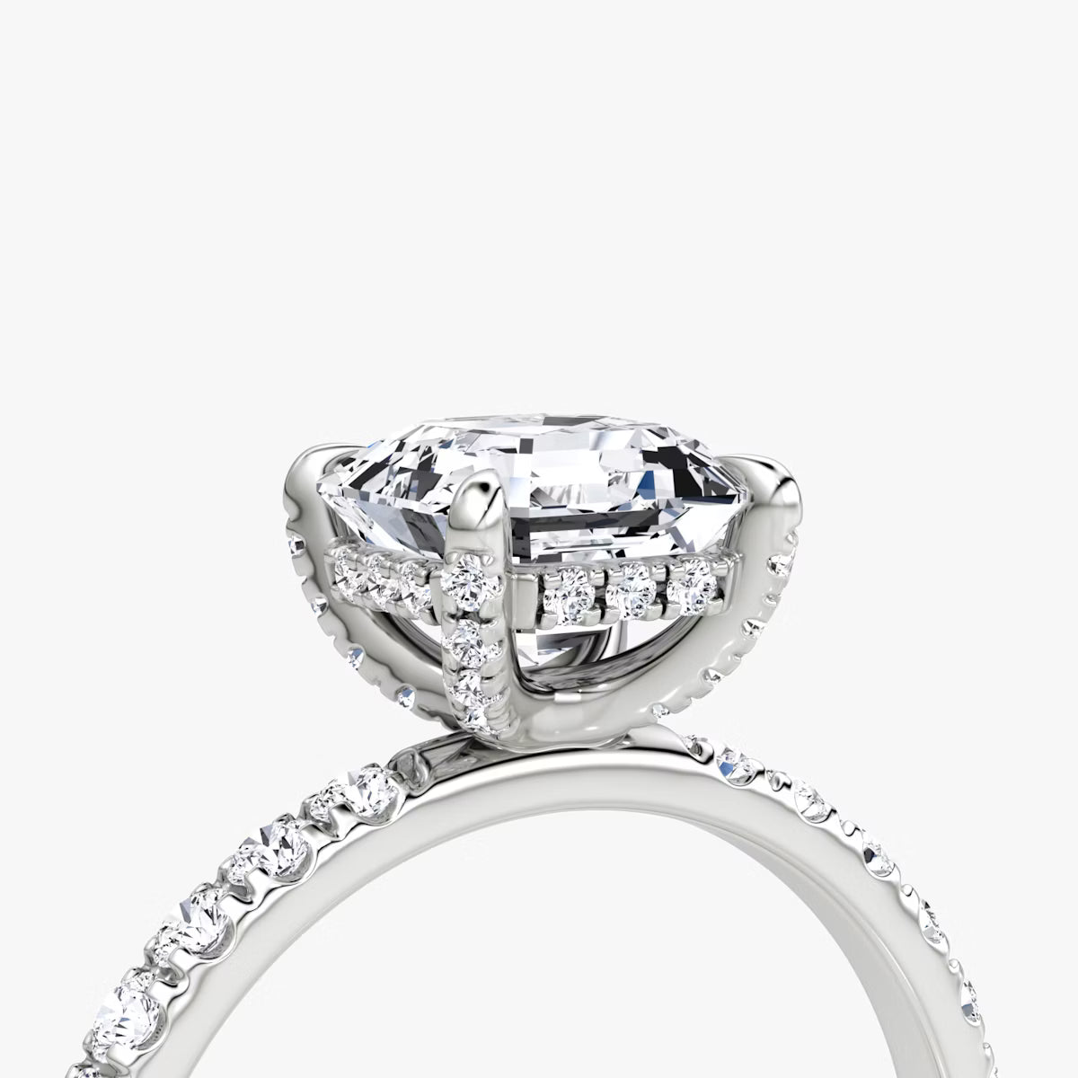 Asscher Hidden Halo Diamond Ring with Pavé Setting and Prong-Set Accents