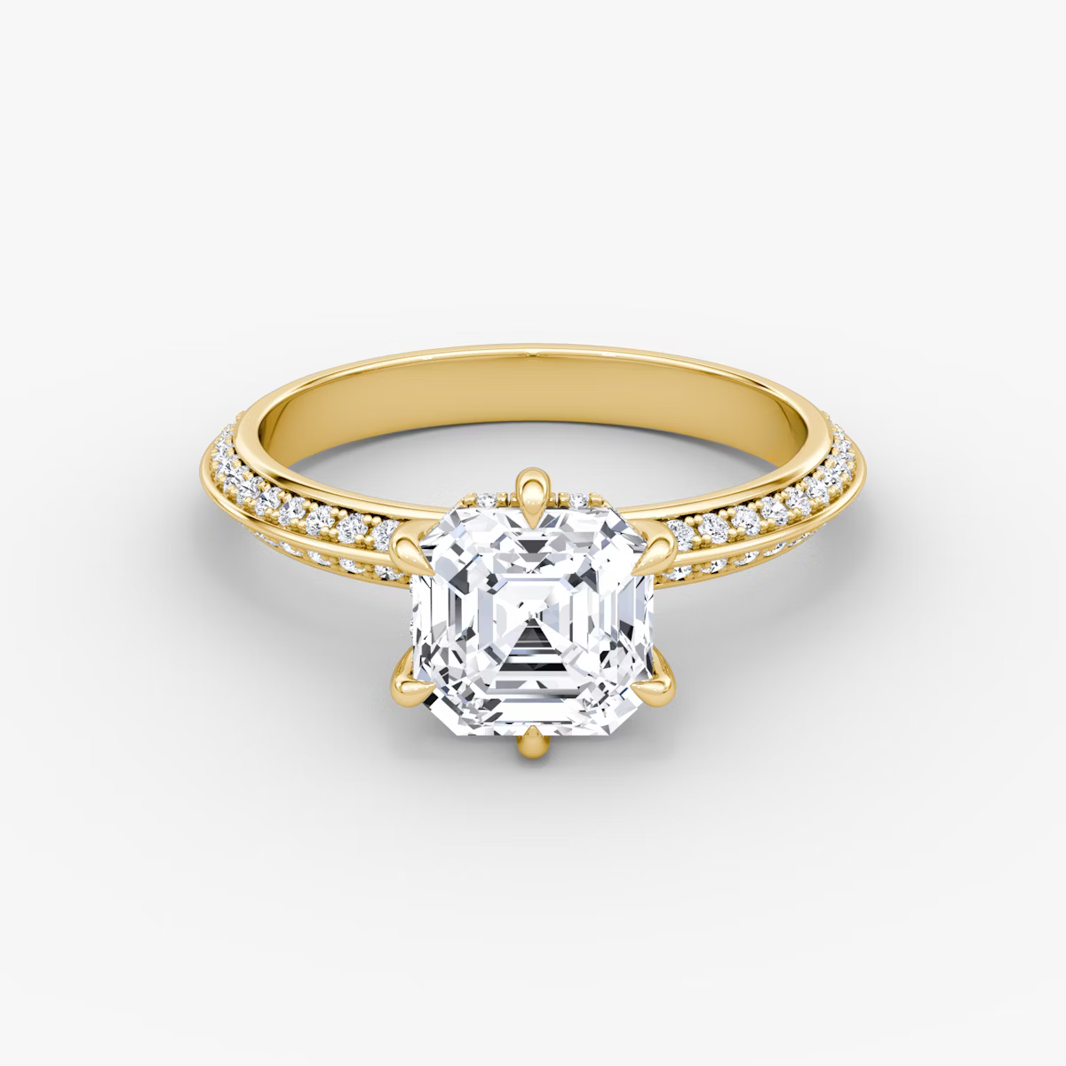 The Sculpted Asscher Hidden Halo Diamond Ring with Pavé Setting