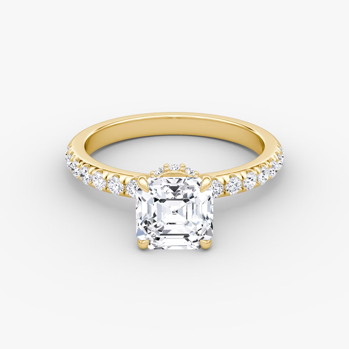 Asscher Secret Halo Diamond Ring with Pavé Setting