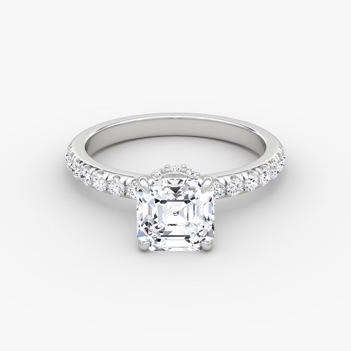 Asscher Hidden Halo Diamond Ring with Pavé Setting