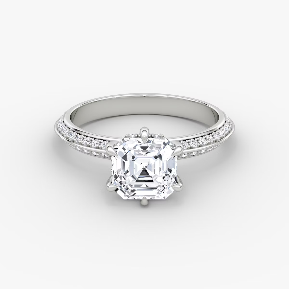 The Sculpted Asscher Hidden Halo Diamond Ring with Pavé Setting