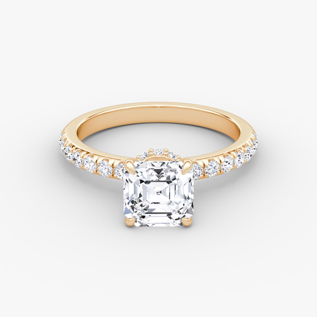 Asscher Secret Halo Diamond Ring with Pavé Setting