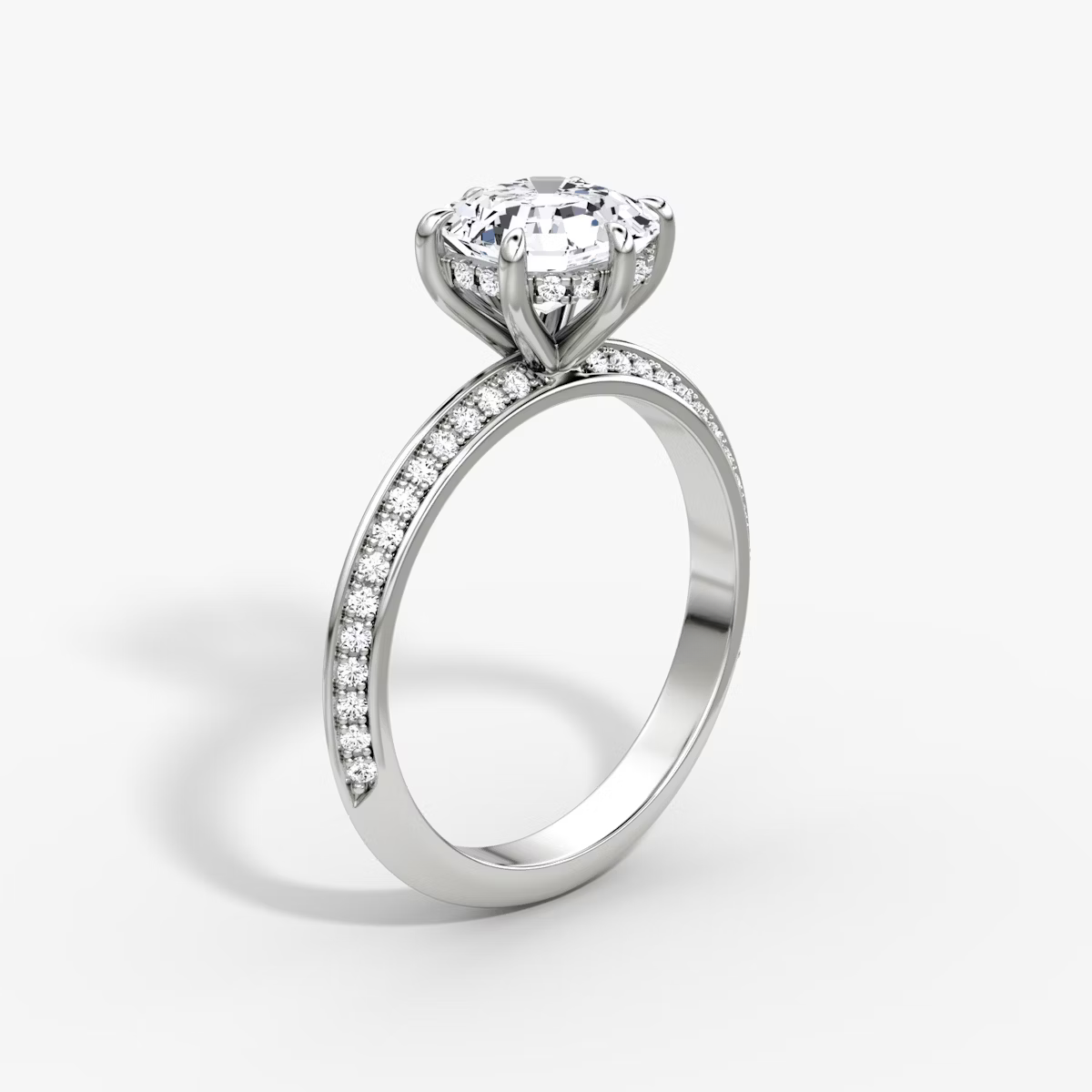 The Sculpted Cushion Hidden Halo Diamond Ring with Pavé Setting