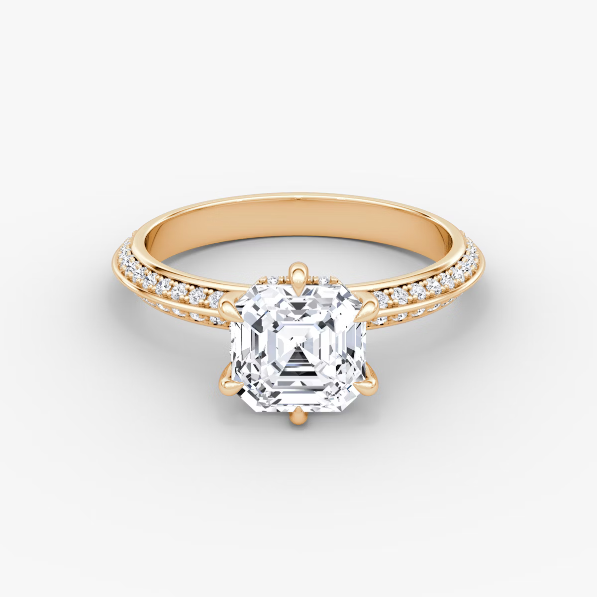 The Sculpted Asscher Hidden Halo Diamond Ring with Pavé Setting