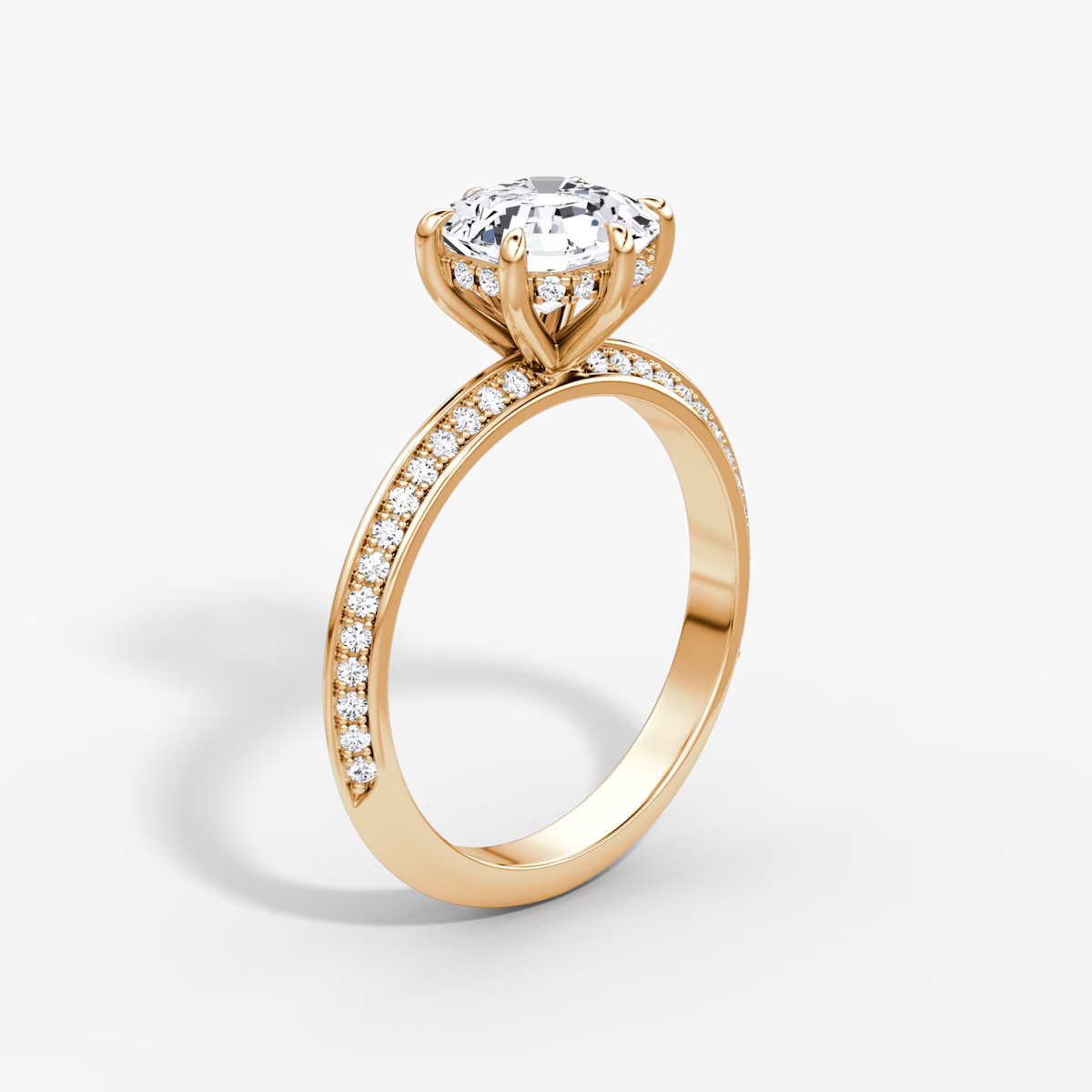 The Sculpted Cushion Hidden Halo Diamond Ring with Pavé Setting