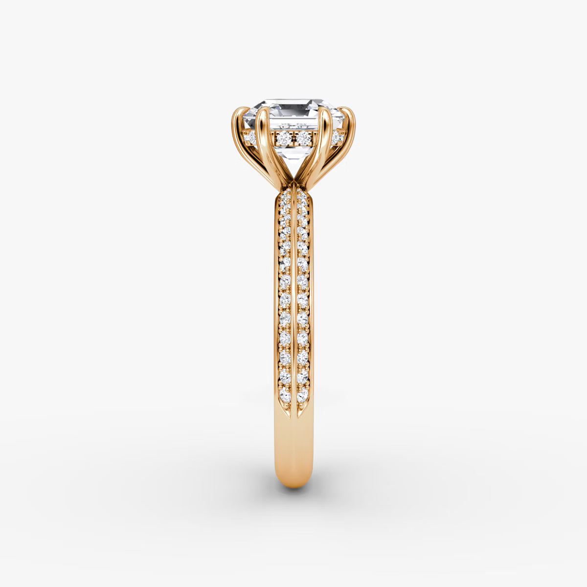 The Sculpted Asscher Hidden Halo Diamond Ring with Pavé Setting