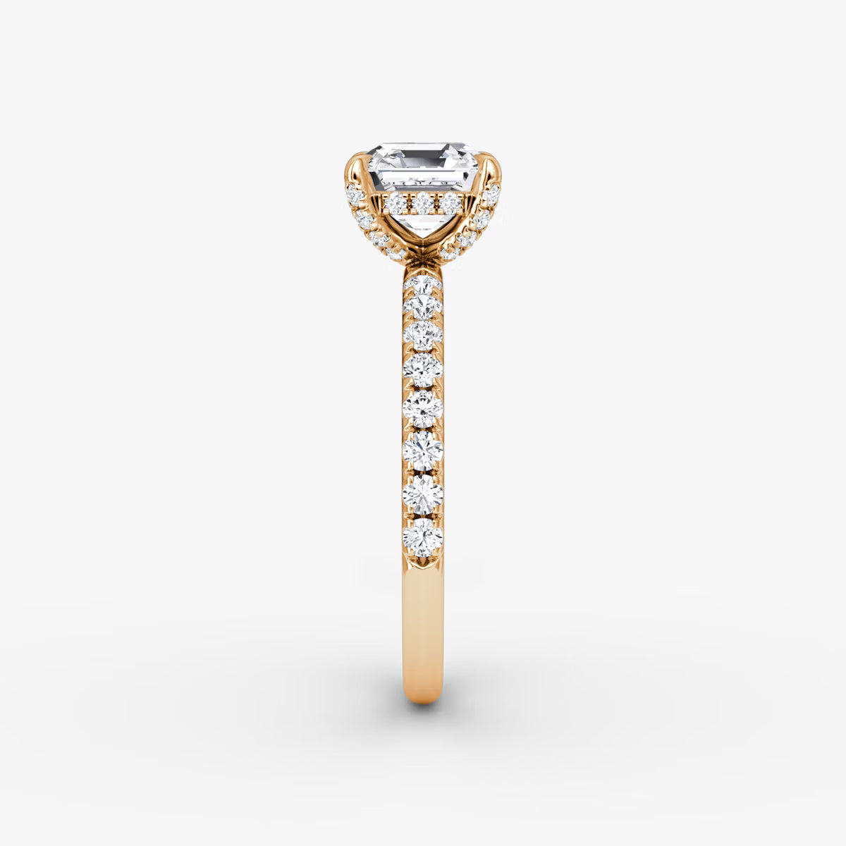 Asscher Hidden Halo Diamond Ring with Pavé Setting and Prong-Set Accents