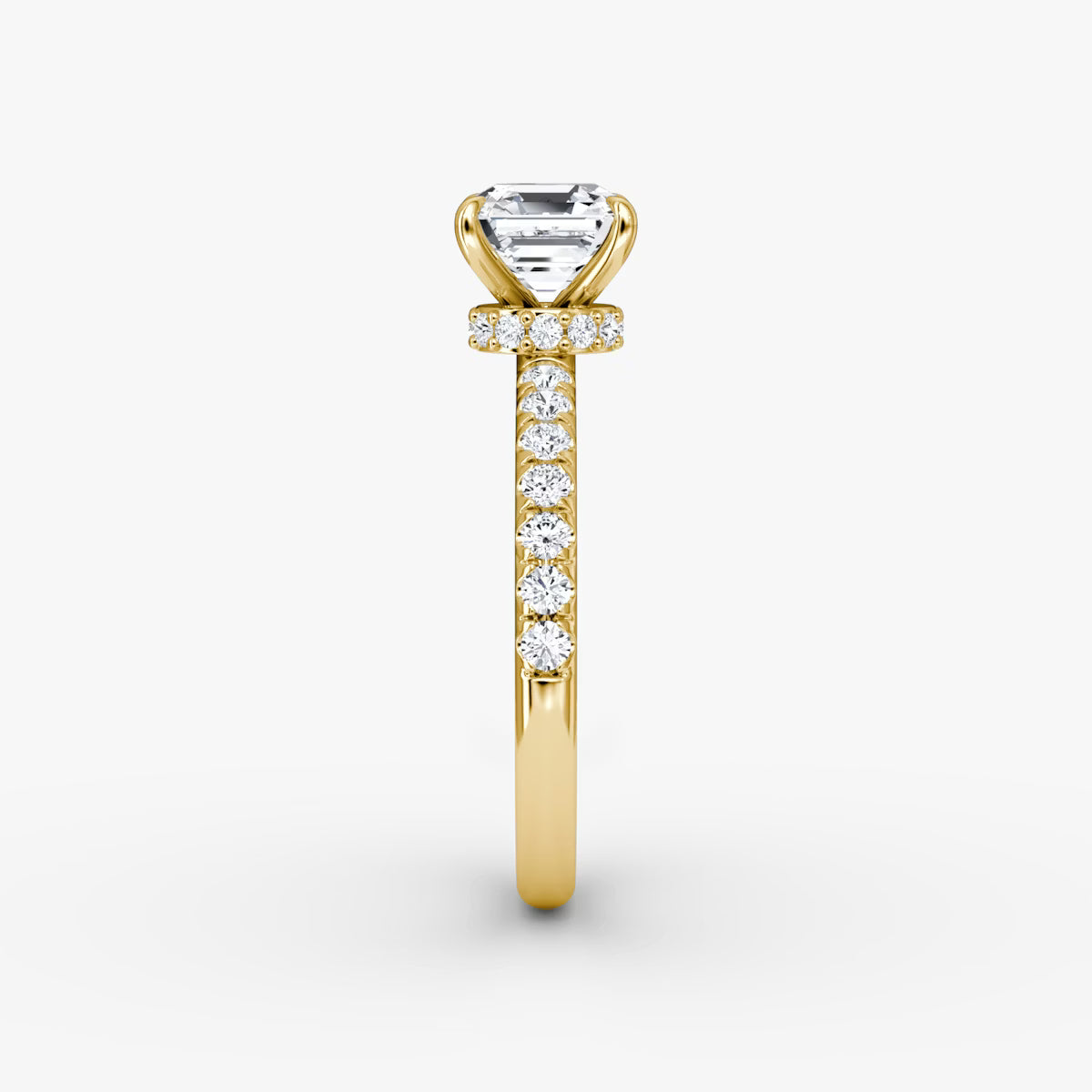 Asscher Secret Halo Diamond Ring with Pavé Setting