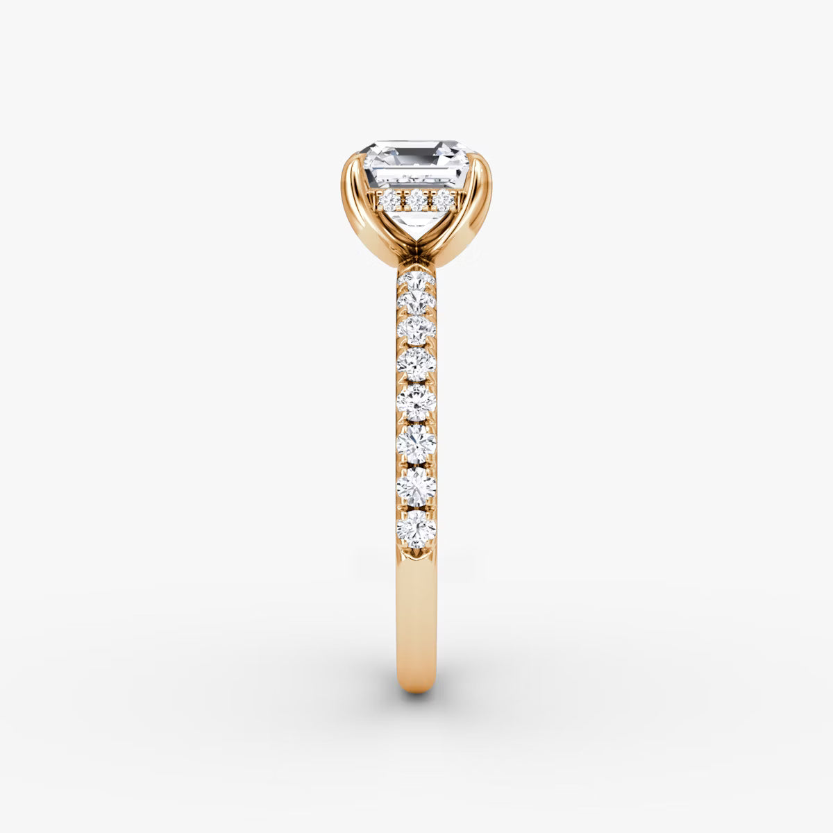 Asscher Hidden Halo Diamond Ring with Pavé Setting