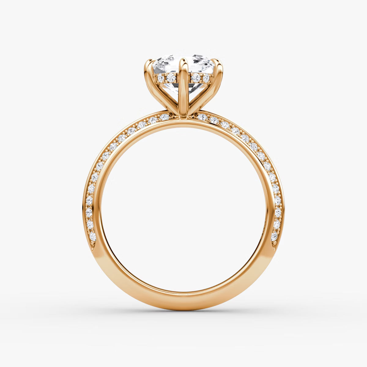 The Sculpted Asscher Hidden Halo Diamond Ring with Pavé Setting