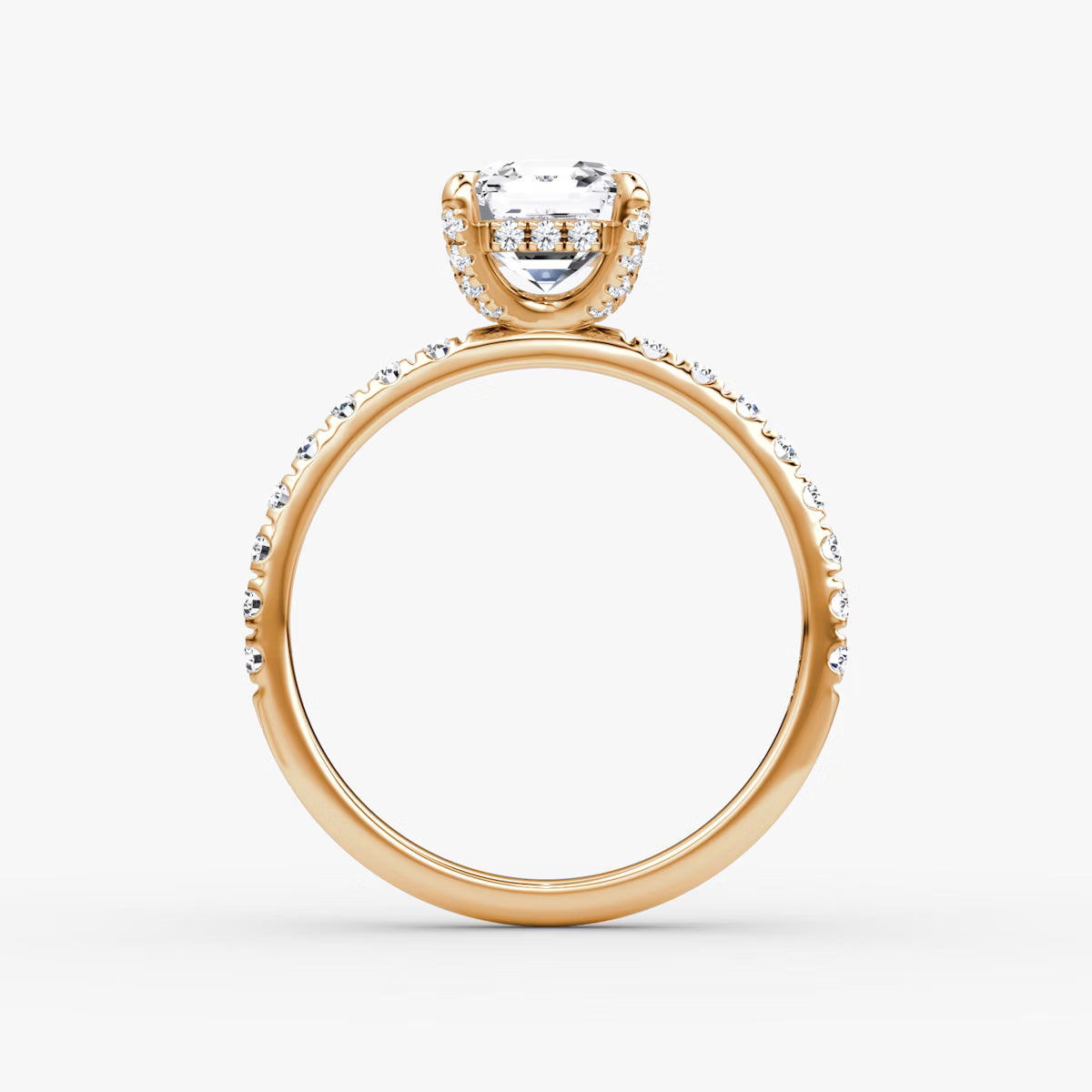Asscher Hidden Halo Diamond Ring with Pavé Setting and Prong-Set Accents