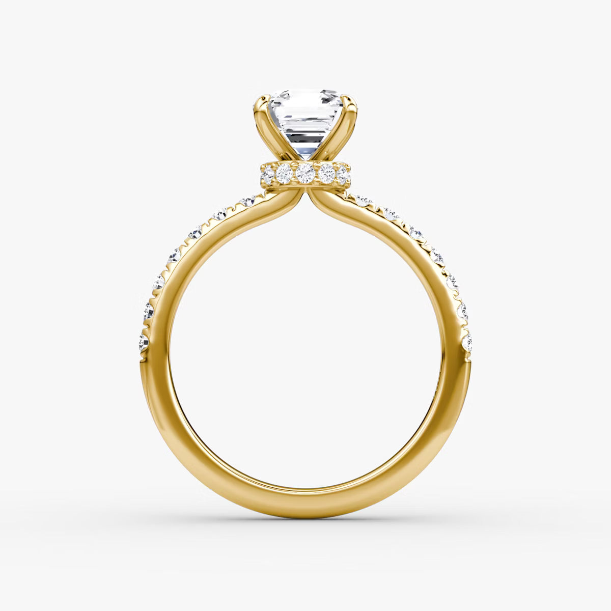 Asscher Secret Halo Diamond Ring with Pavé Setting