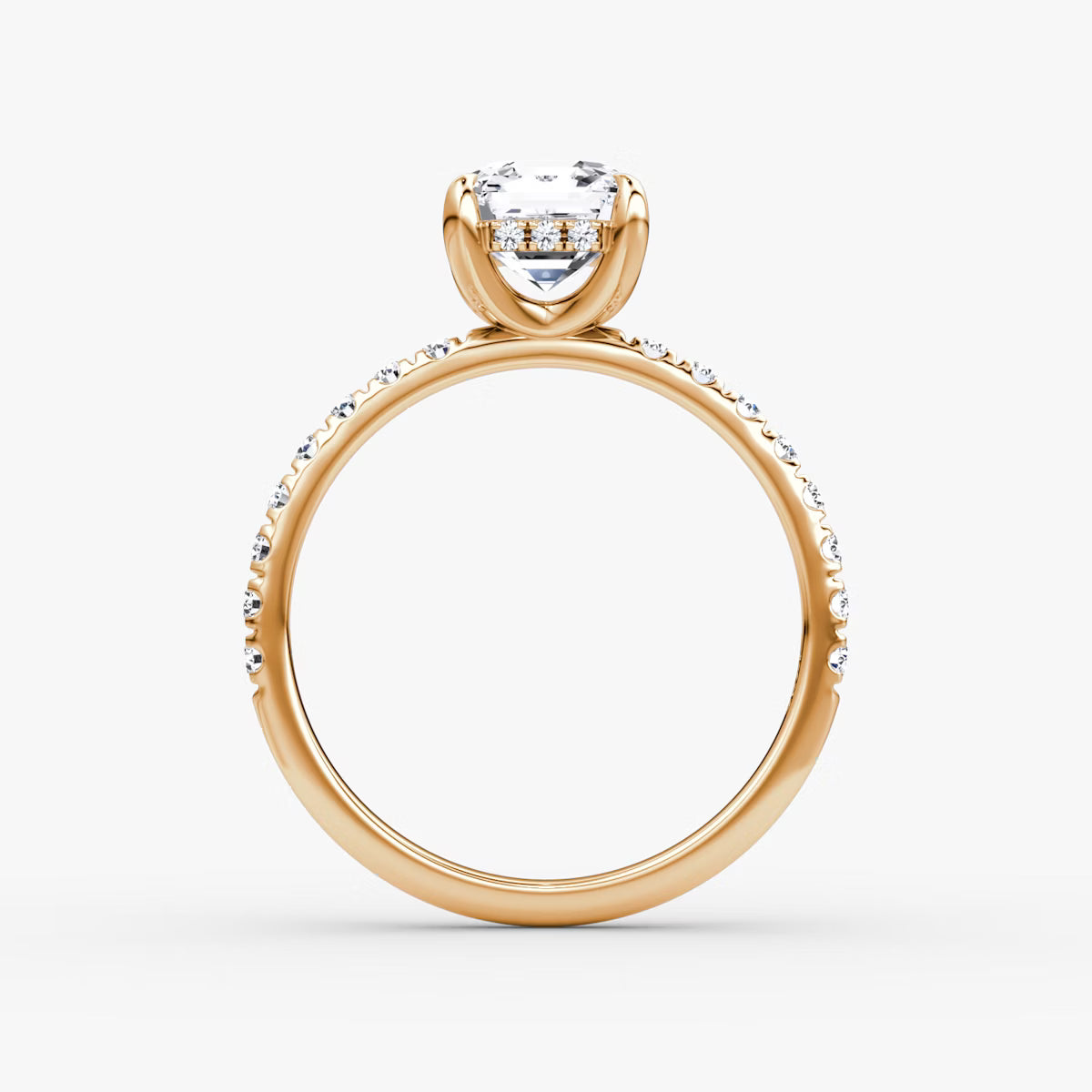 Asscher Hidden Halo Diamond Ring with Pavé Setting