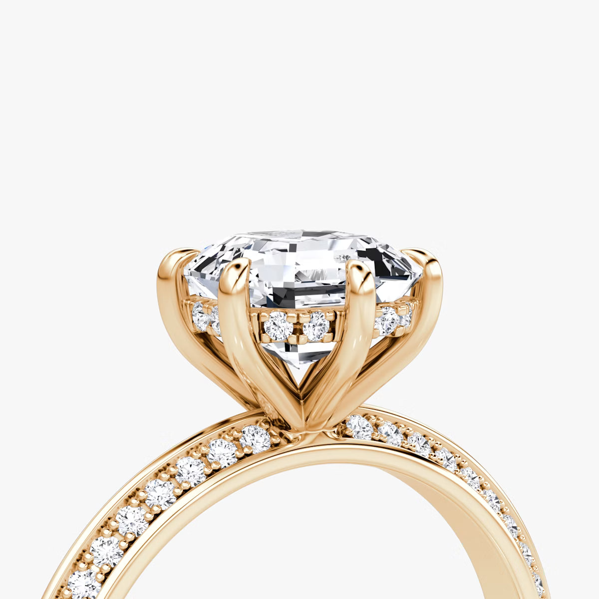 The Sculpted Asscher Hidden Halo Diamond Ring with Pavé Setting