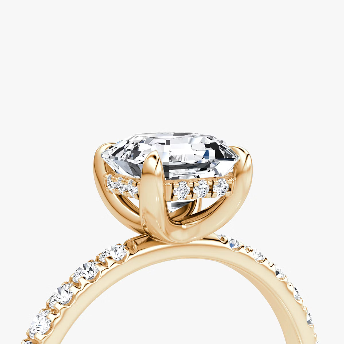 Asscher Hidden Halo Diamond Ring with Pavé Setting