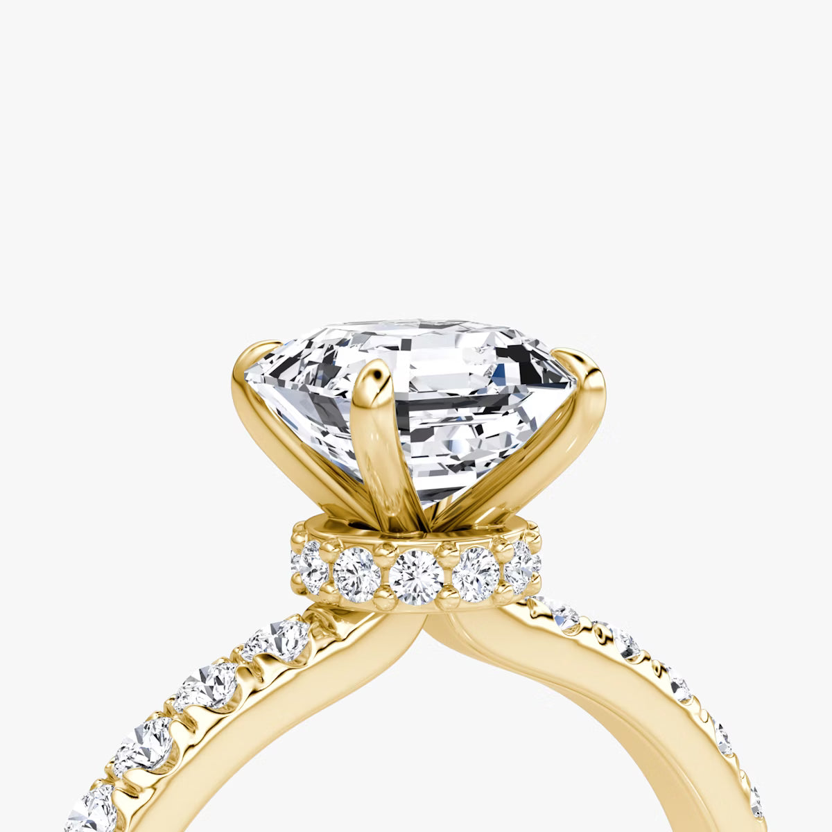 Asscher Secret Halo Diamond Ring with Pavé Setting