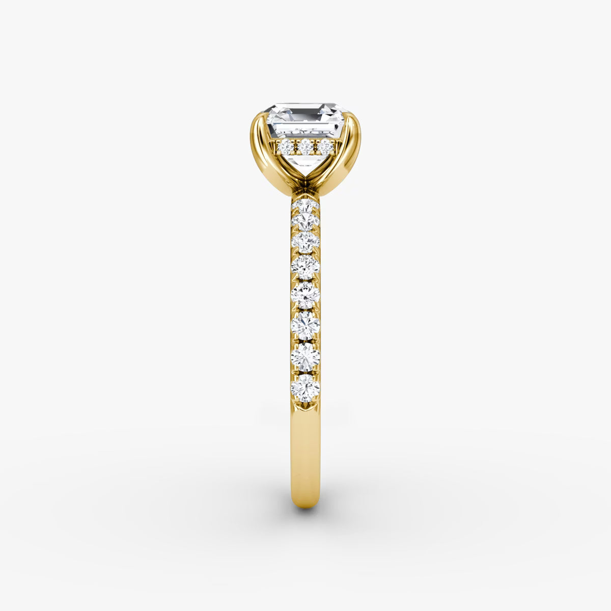Asscher Hidden Halo Diamond Ring with Pavé Setting