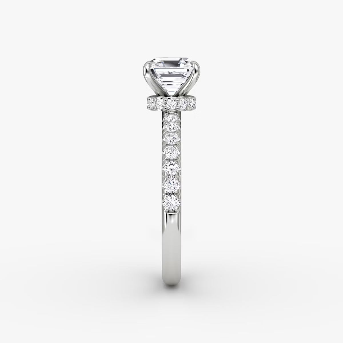 Asscher Secret Halo Diamond Ring with Pavé Setting