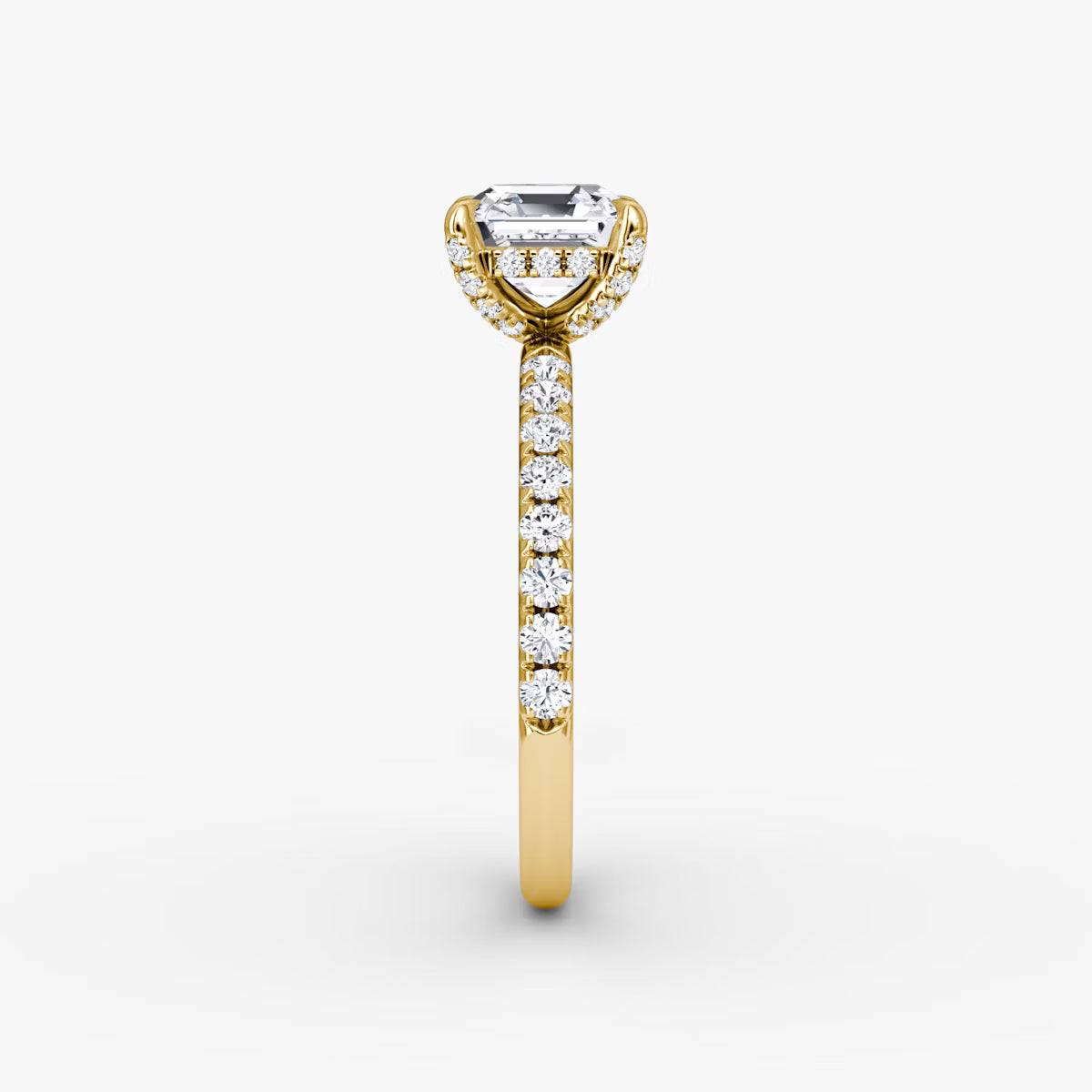 Asscher Hidden Halo Diamond Ring with Pavé Setting and Prong-Set Accents