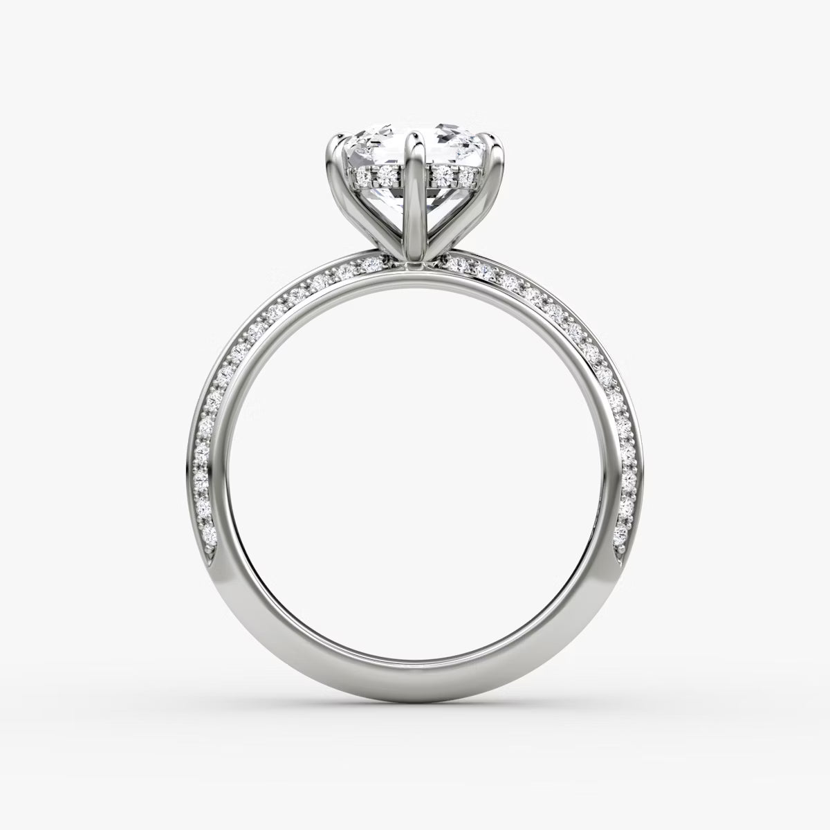 The Sculpted Asscher Hidden Halo Diamond Ring with Pavé Setting