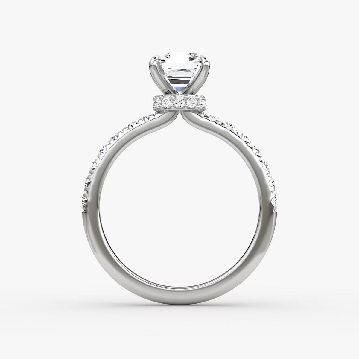 Asscher Secret Halo Diamond Ring with Pavé Setting
